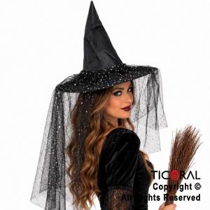 SOMBRERO BRUJA VELO ESTRELLADO